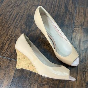 Cole Haan Womens Nude Peep Toe Cork Wedge Heels